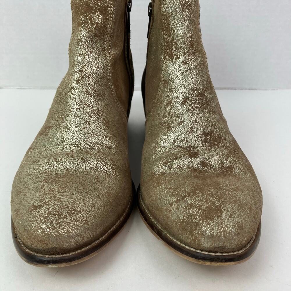 Anthropologie Seychelles Sz 8 Lucky Penny Ankle Booties Distressed Gold Leather - Picture 5 of 16